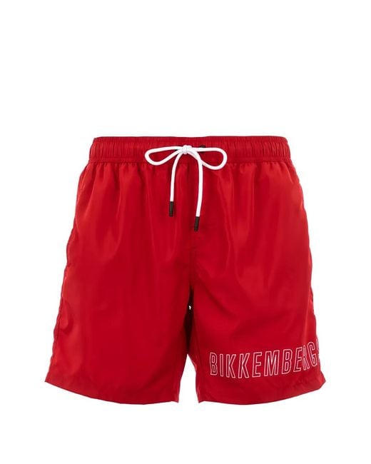 Bikkembergs Red Logo-Patch Drawstring Swim Shorts for men