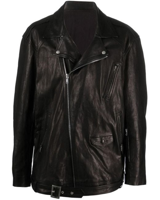 Rick Owens Black Luke Stooges Zip-up Leather Jacket for men