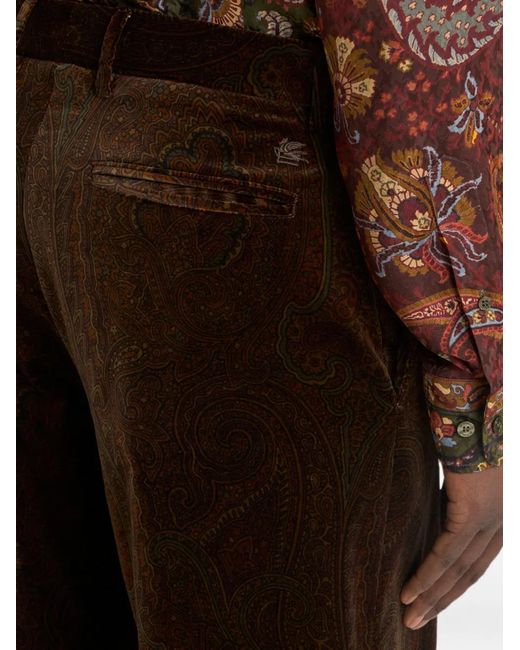 Etro Black Straight-Leg Cotton Velvet Trousers With Arnica Motif for men