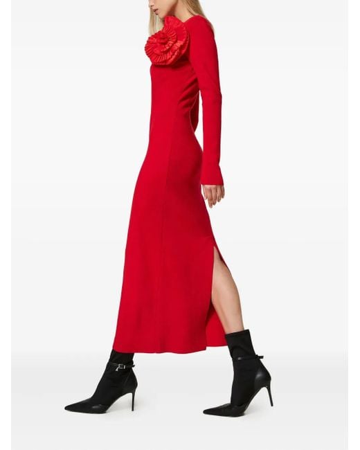 Twinset Midi-Jurk Met Ruches En Keyhole Hals in het Red