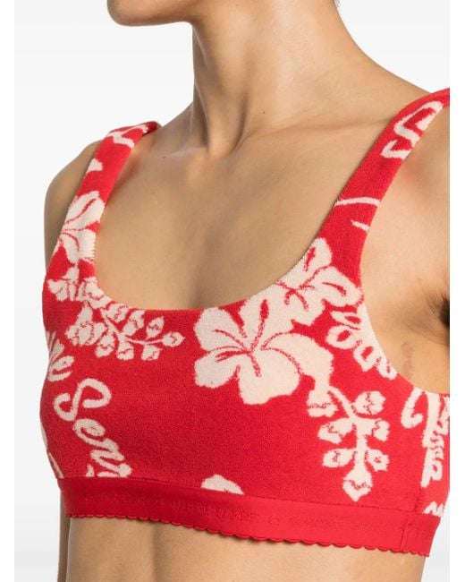 MARINE SERRE Red Floral-Jacquard Towel Bralette