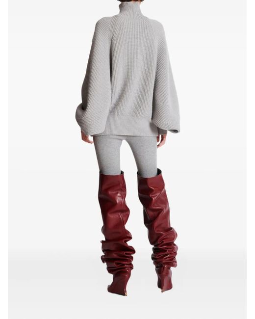 Balmain Gray Batwing Ribbed Knit Pull