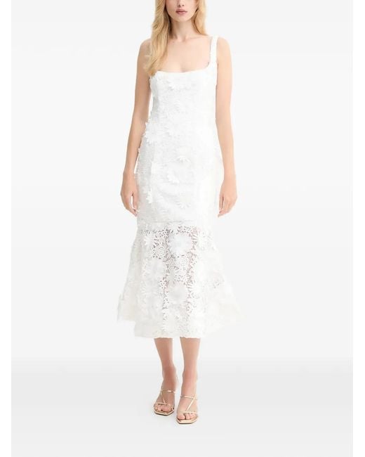 Bardot White Floral-Laced Midi Dress