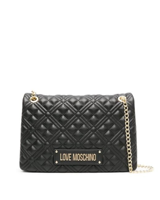 Love Moschino Gray Logo-plaque Quilted Shoulder Bag