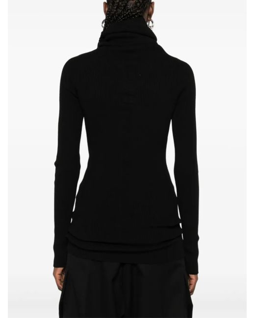 Rick Owens Black Gerippter Rollkragenpullover