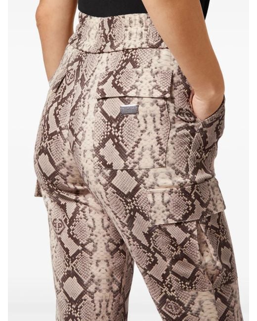 Philipp Plein Natural Snakeskin-Print Satin Cargo Trousers