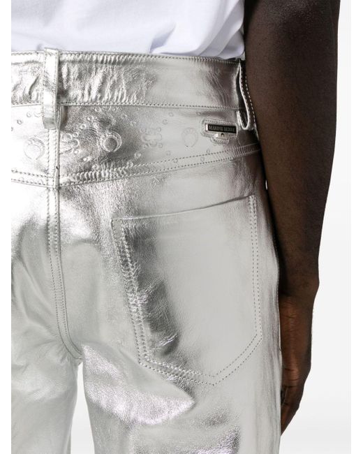 MARINE SERRE Gray Crescent Moon-debossed Leather Trousers for men