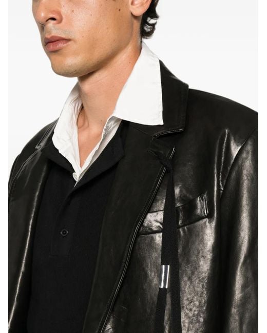 Ann Demeulemeester Black Buttoned Leather Coat for men