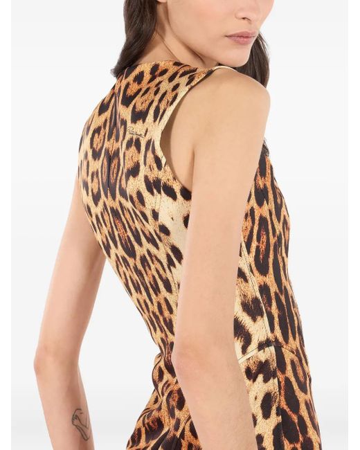 Roberto Cavalli Natural Leopard-Print Zip-Front Minidress