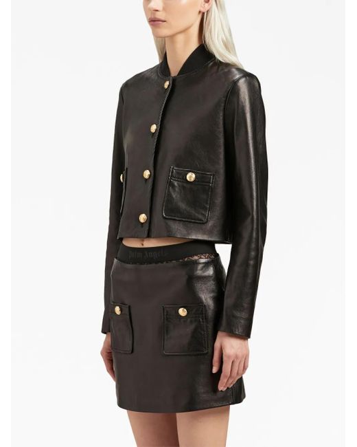 Palm Angels Black Cropped Leather Jacket