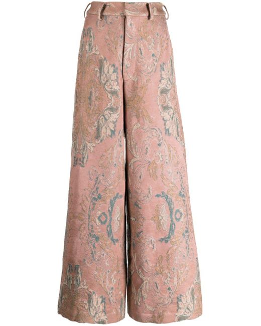 Uma Wang Pink Patterned-jacquard Straight-leg Trousers