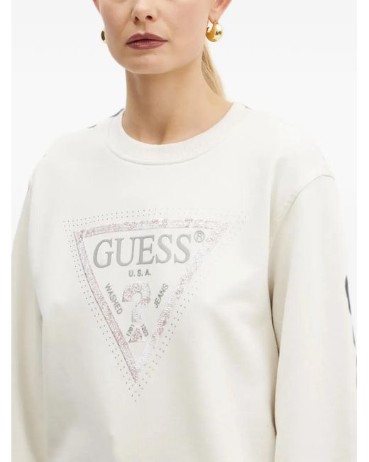 Guess White Sweat À Logo Imprimé Et Sequins