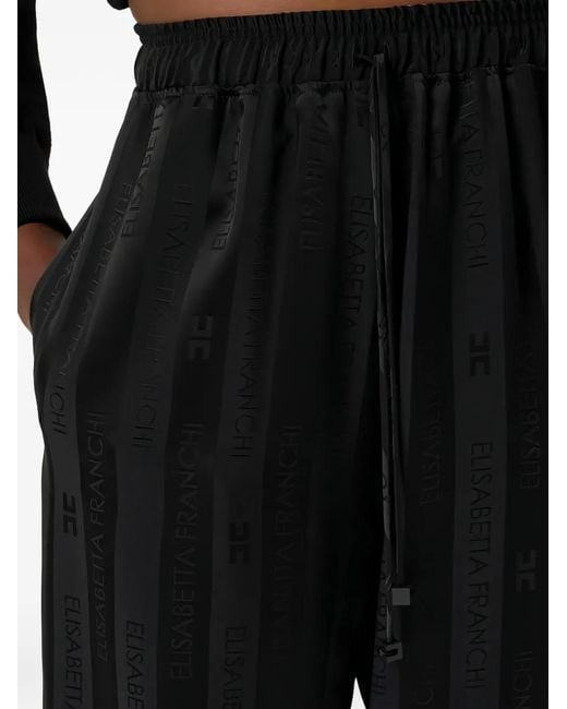 Elisabetta Franchi Blue Satin Trousers With Jacquard Stripes
