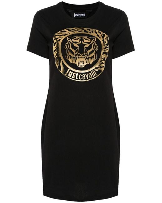 Just Cavalli Black Tiger Head-print T-shirt Dress