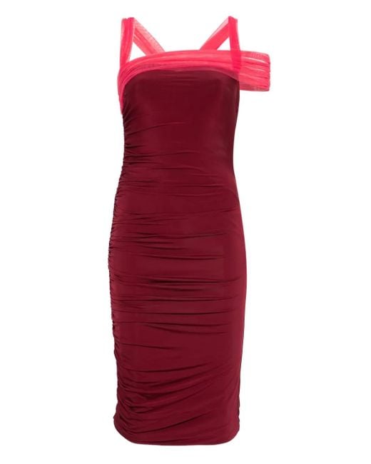 Nensi Dojaka Red Ruched Midi Dress