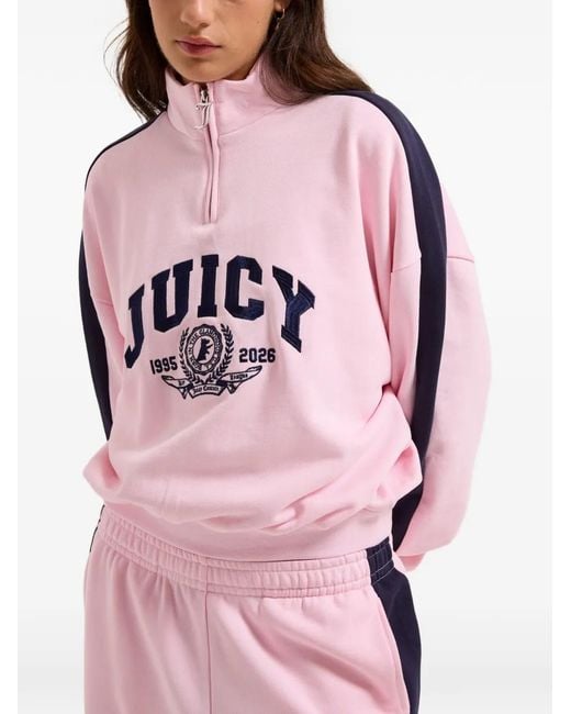 Juicy Couture Pink Logo-Embroidered Side-Stripe Sweatshirt
