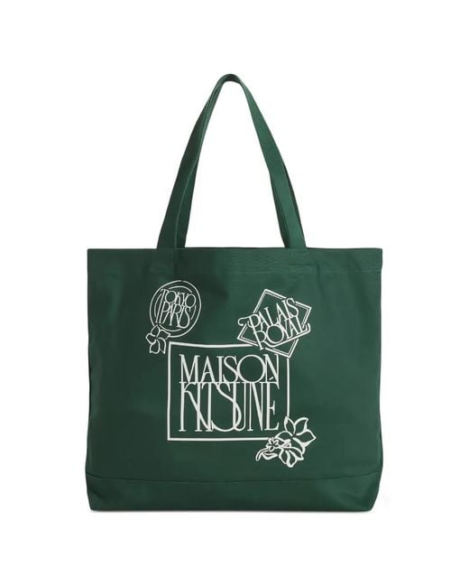 Maison Kitsuné Green Art Nouveau Stamp Tote Bag