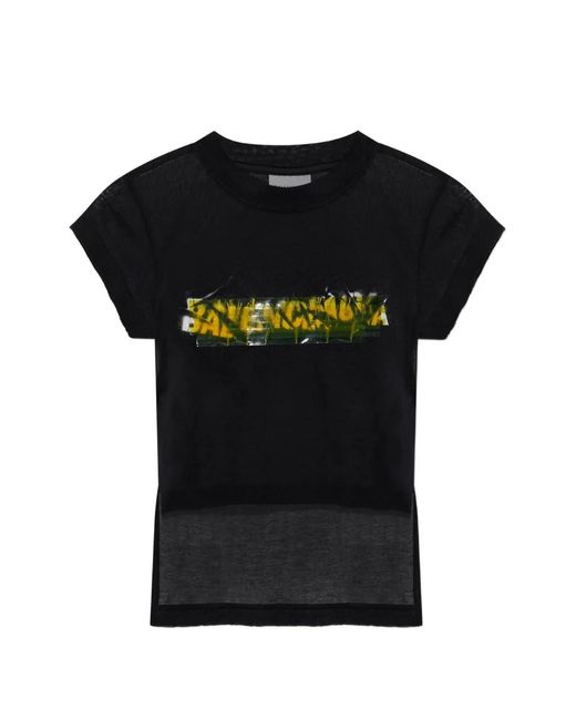Balenciaga Black Asymmetrical Logo-Print T-Shirt