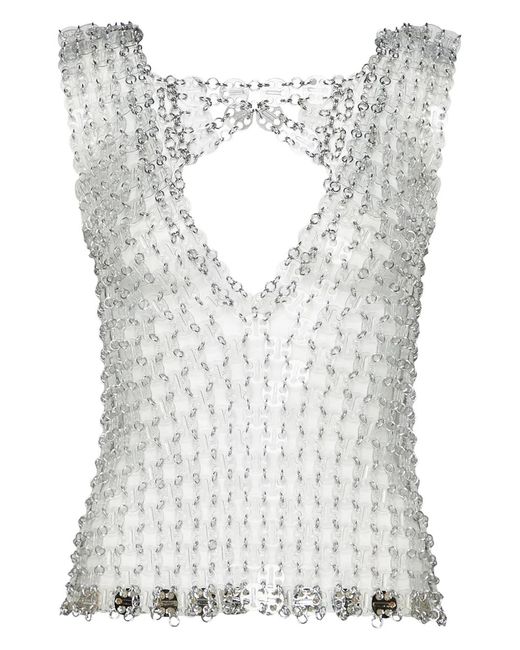 Rabanne Gray Chain-Link V-Neck Top