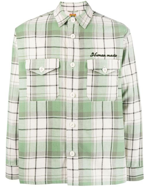 Human Made Green Logo-embroidered Plaid Shirt Jacket for men