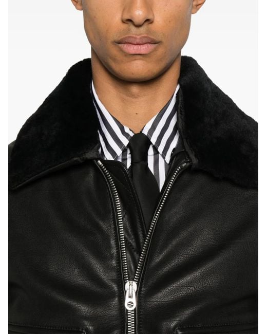 Fursac Black Zip-Up Leather Jacket for men