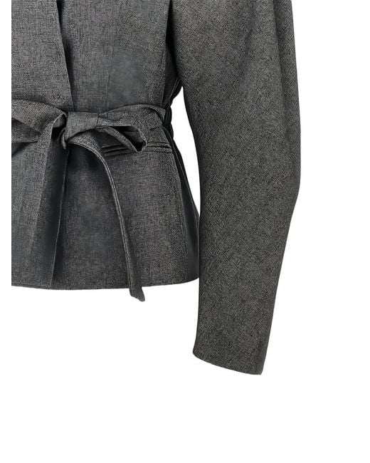 ANDAMANE Gray Belted Puff-Sleeve Jacket