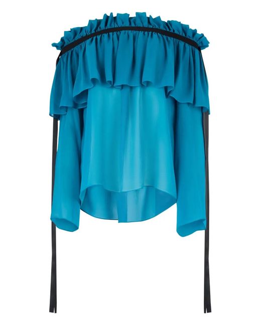 Nina Ricci Blue Off-Shoulder Silk Top