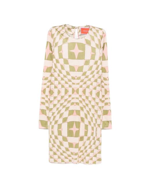 LaDoubleJ White Geometric-Print Long-Sleeve Midi Dress