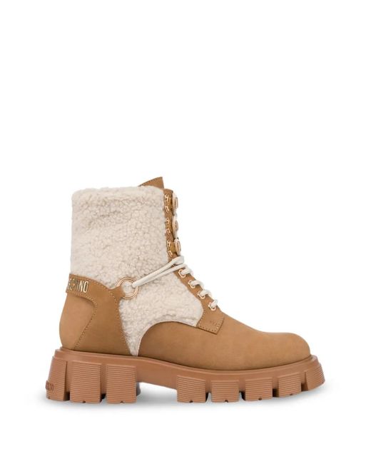 Love Moschino Natural Shearling-Trim Lace-Up Boots