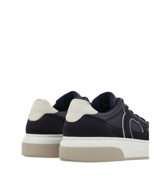 Ferragamo Blue Cassina Gan2 Leather Sneakers With Suede Details Shoes for men