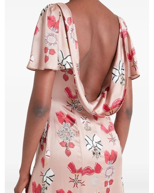 Temperley London Pink Reina Embellished Printed Silk Gown