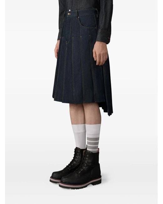Thom Browne Blue Selvedge Pleated Five-Pocket Skirt for men