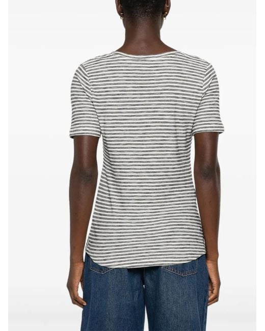 Marc O' Polo Gray Striped V-Neck T-Shirt