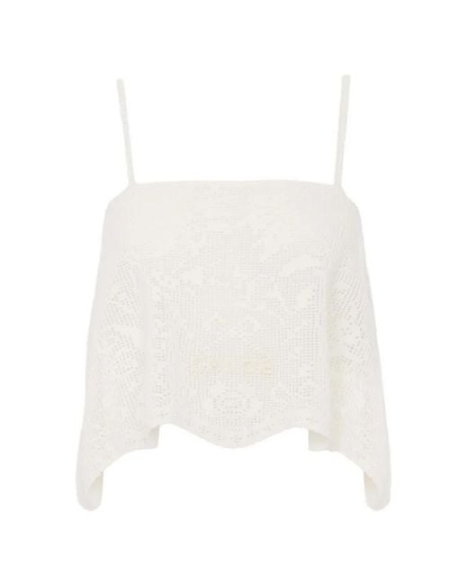 Chloé White Crochet-Knit Scalloped-Hem Camisole Top
