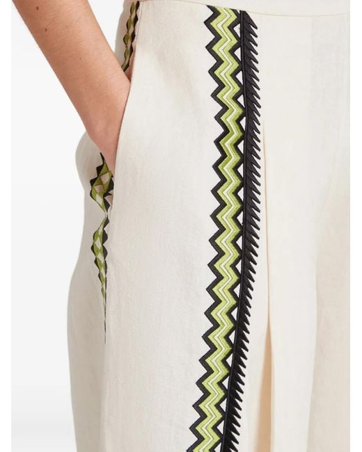 Temperley London White Pantalon En Lin Avalon À Broderies