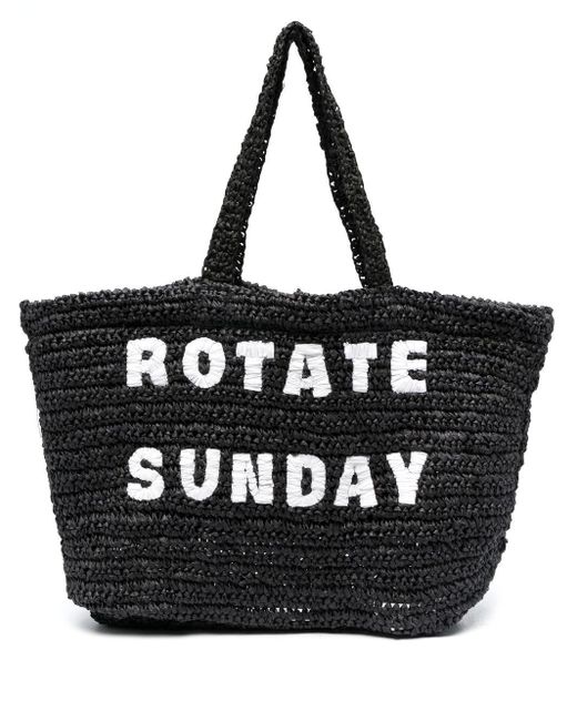 ROTATE BIRGER CHRISTENSEN Black Embroidered-logo Raffia Tote Bag