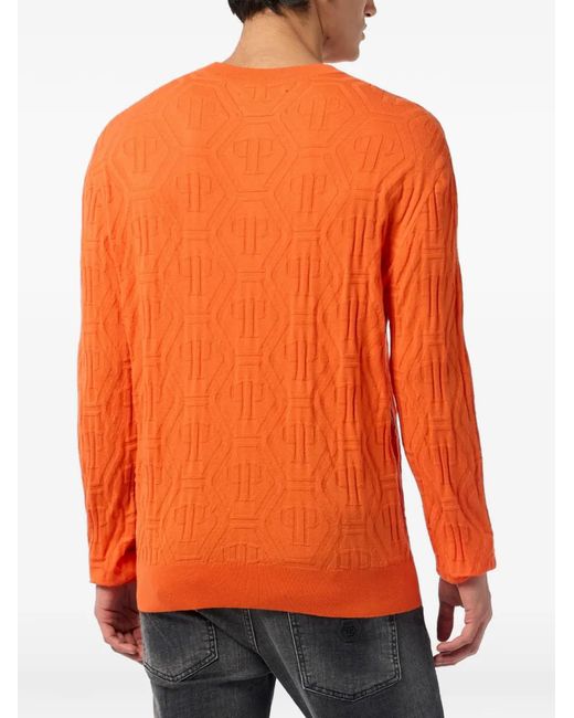 Philipp Plein Orange Jacquard Round-Neck Monogram Knitwear for men