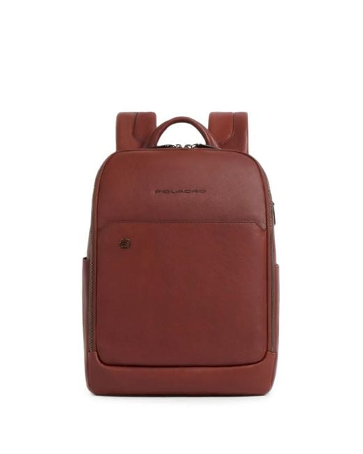 Piquadro Red Logo-Plaque Leather Backpack for men