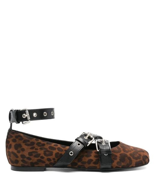 Ba&sh Brown Leopard-Print Calf Suede Ballet Flats