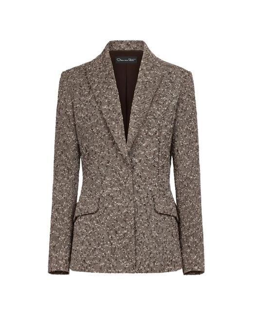 Oscar de la Renta Brown Tweed Single-Breasted Blazer
