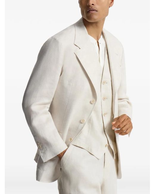 Brunello Cucinelli White Linen Micro Chevron Unlined Blazer for men