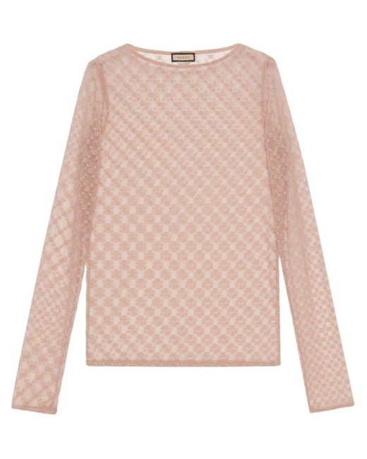 Gucci Pink GG-embroidered Tulle Blouse