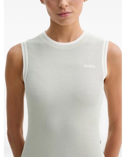Guess White Gabry Perforated-Knit Sleeveless Mini Dress
