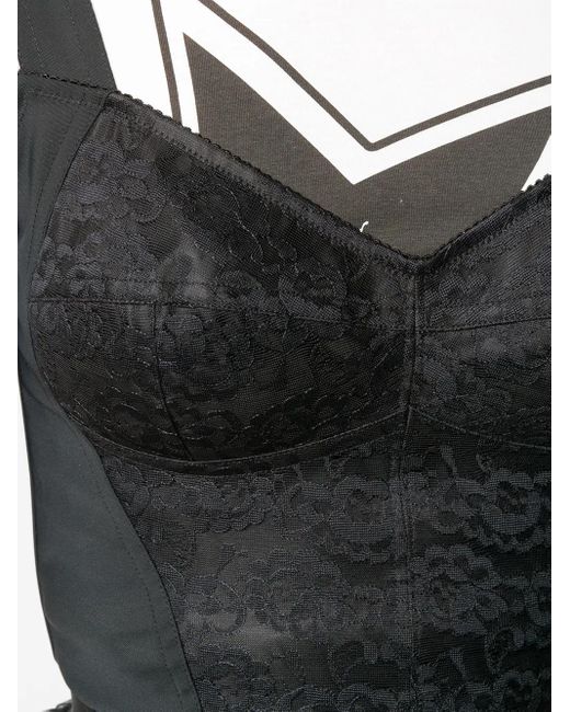 Dolce & Gabbana Black Shaper Corset Bustier Top In Jacquard And Lace
