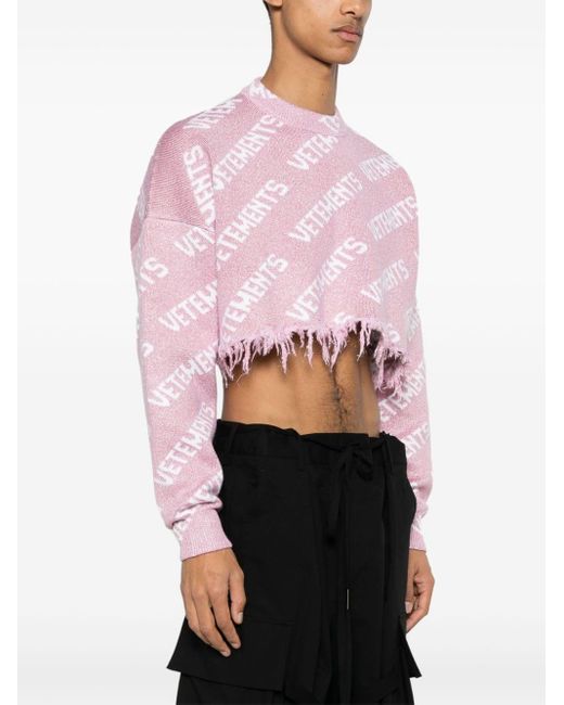Vetements Pink Lamé-Pullover aus Logo-Jacquard