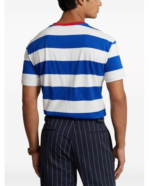 Polo Ralph Lauren Blue Stripe-pattern Cotton T-shirt for men