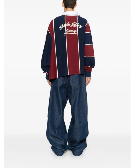 Charles Jeffrey Red Striped-Pattern Polo Shirt