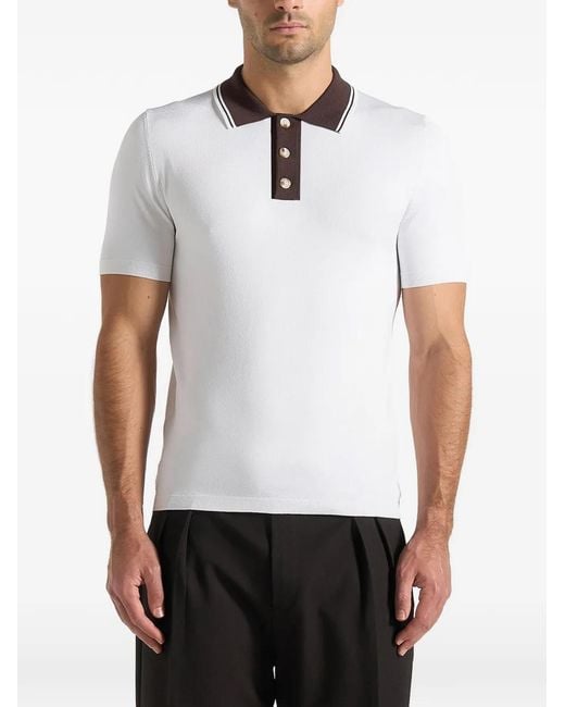 Manière De Voir White Roux Contrast Detail Luxe Knit Polo Shirt for men