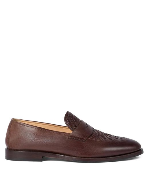Brunello Cucinelli Brown Braided-Effect Penny-Slot Loafers for men