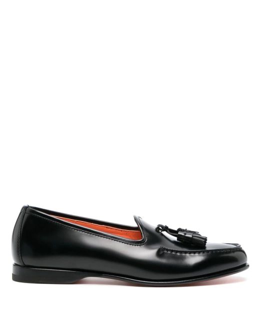 Santoni Black Tassel-embellished Leather Loafers for men